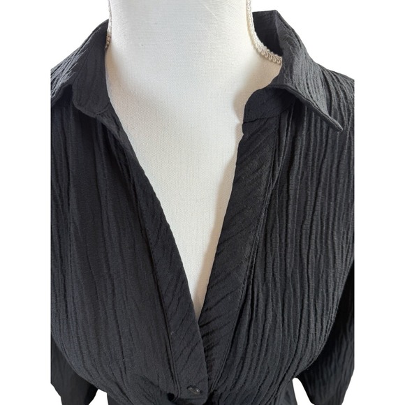 Zara Women's Collared V-Neck Longsleeved Wrap Dress Black Small - Picture 9 of 10